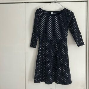 Navy fit and flare polka dot dress